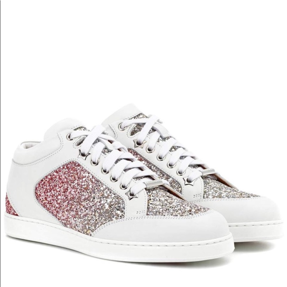 Jimmy Choo Miami Sneakers in Platinum/Flamingo